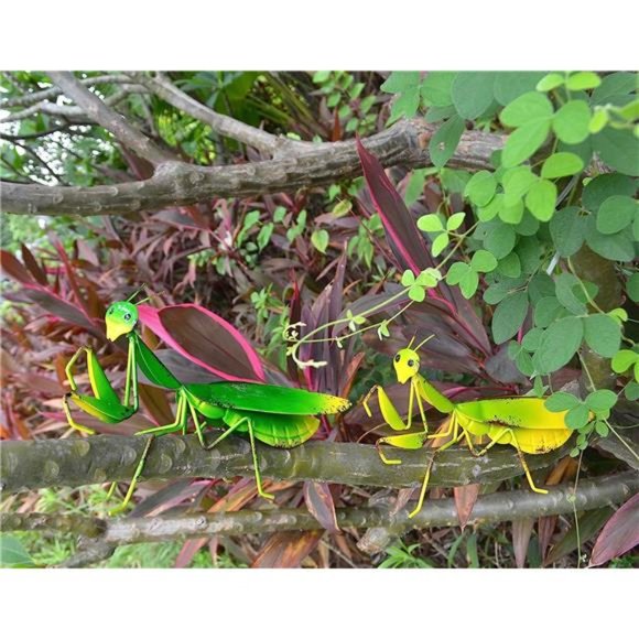 5Metal Mantis Garden Yard Art Decor Set of 2 Lawn Patio Tree Ornaments Sculpture - Picture 3 of 6